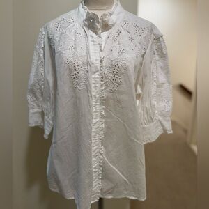 JCrew Mockneck Embroidered Blouse